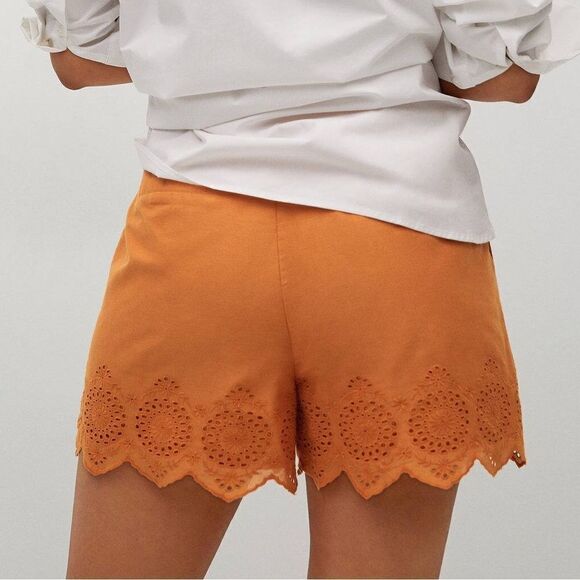 Mango Embroidered Cotton Shorts Orange - Picture 3 of 8